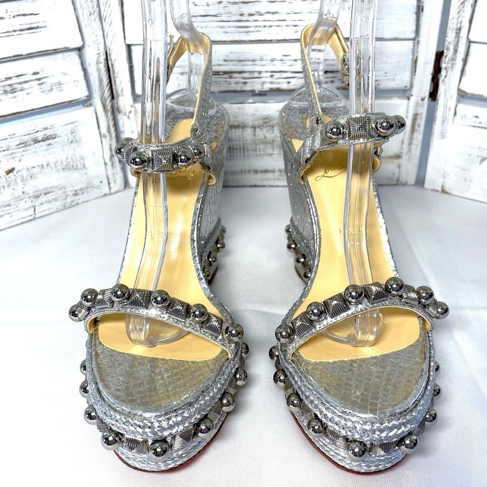 Christian Louboutin Silver Studded Wedge Sandals